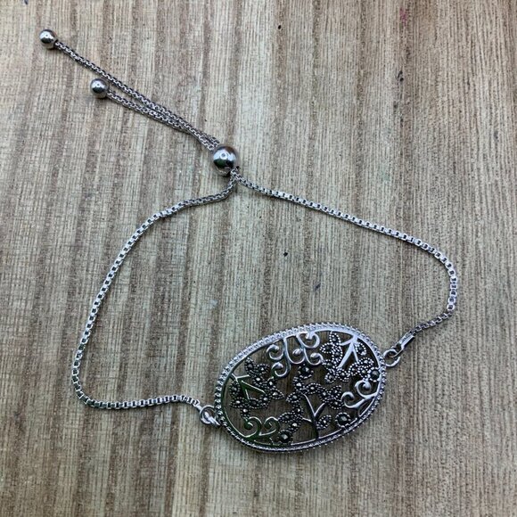 IBB CN Marcasite Floral Silver Tone Adjustable Slide Bracelet - Picture 3 of 6